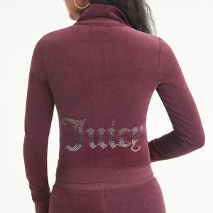 Ombre Bling Cotton Velour Mockneck Track Jacket