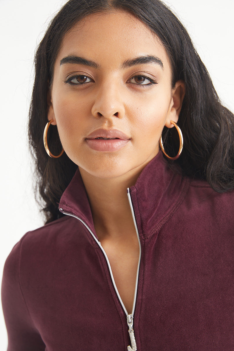 Ombre Bling Cotton Velour Mockneck Track Jacket - Image 5