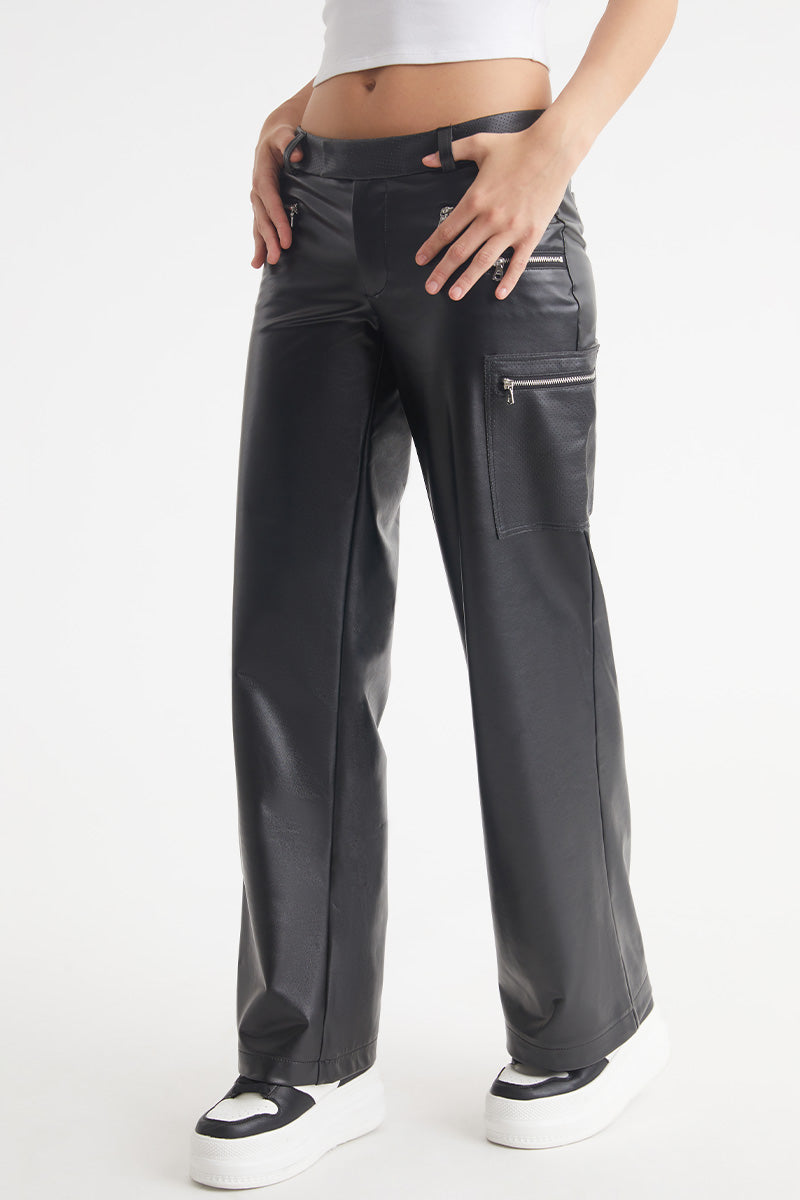 Faux Leather Cargo Pants - Image 3