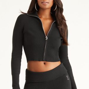 Side Bling Knit Cropped Jacket