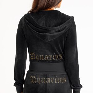 Aquarius Customizable Big Bling Velour Hoodie