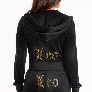 Leo Customizable Big Bling Velour Hoodie
