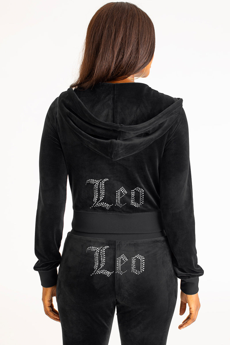 Leo Customizable Big Bling Velour Hoodie - Image 3