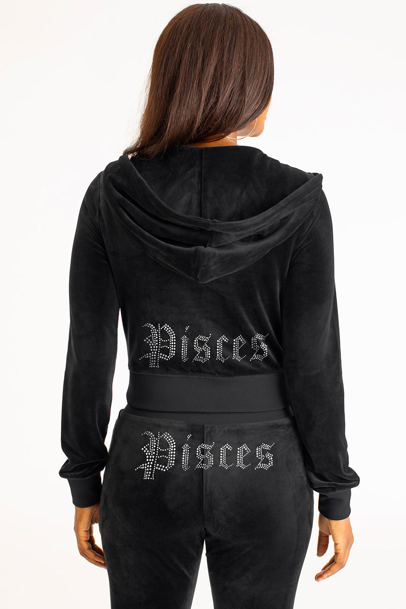 Pisces Customizable Big Bling Velour Hoodie