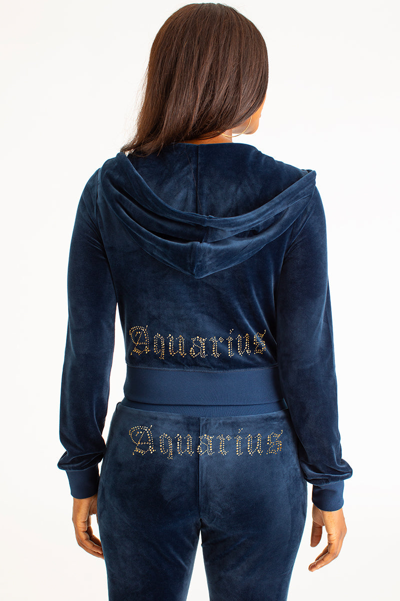 Aquarius Customizable Big Bling Velour Hoodie - Image 3