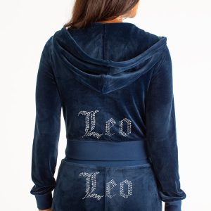 Leo Customizable Big Bling Velour Hoodie