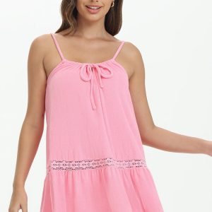 Towel Terry Lace Trim Tiered Dress