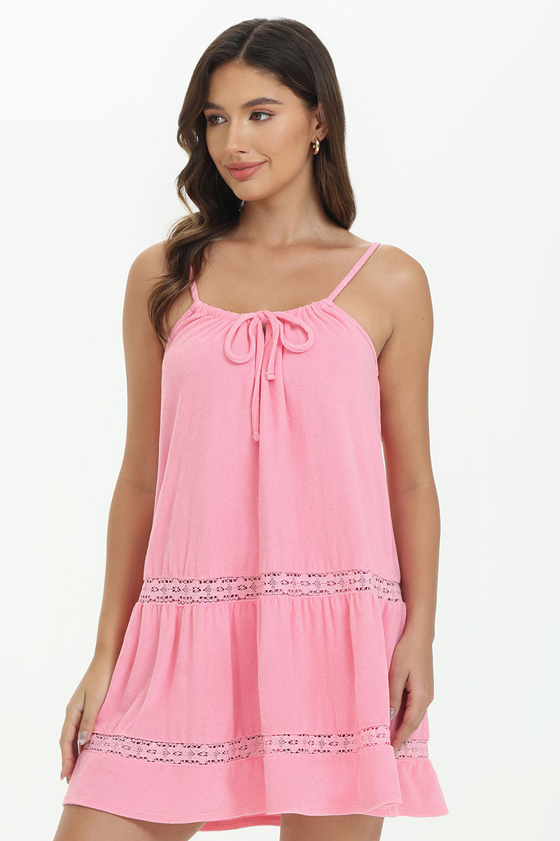 Towel Terry Lace Trim Tiered Dress - Image 4