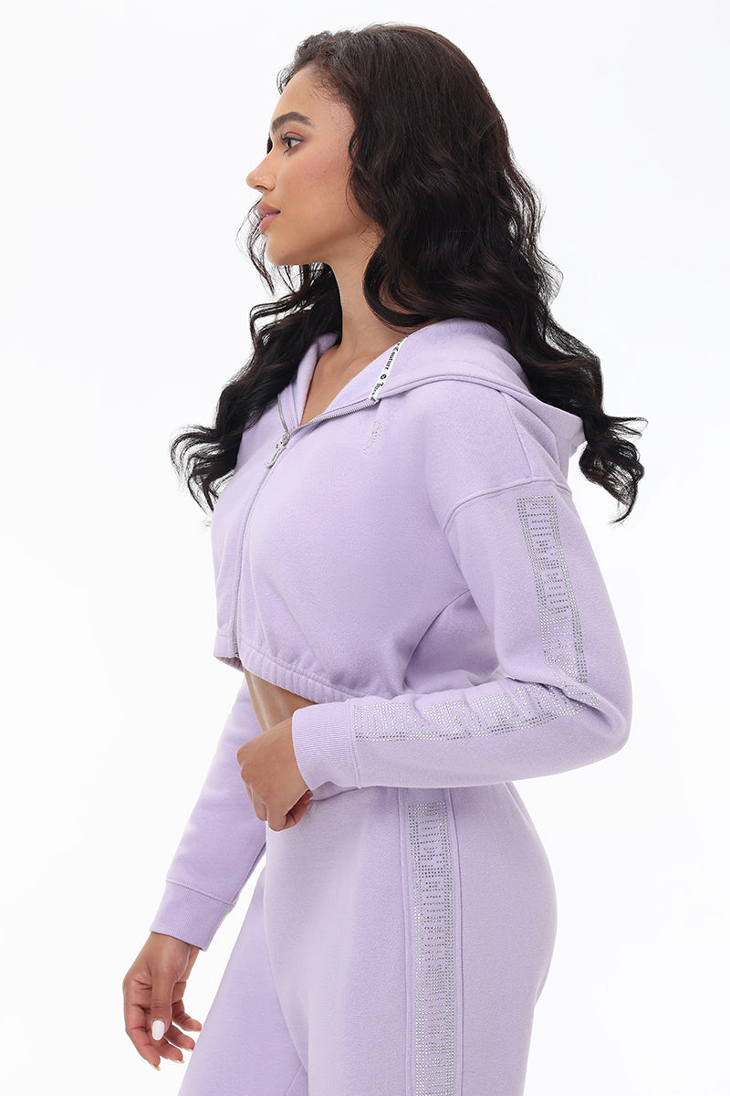 Cropped Fleece Hoodie With Side Bling - Image 2