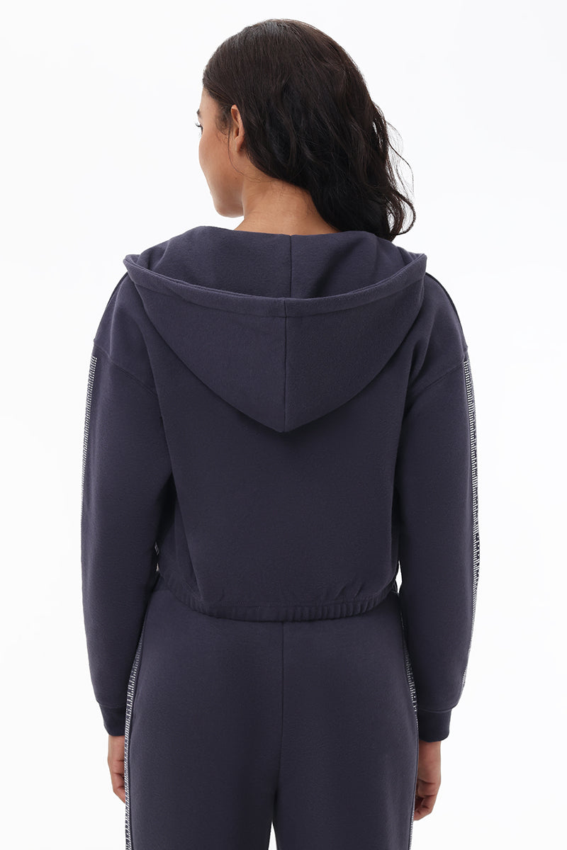 Cropped Fleece Hoodie With Side Bling - Image 3