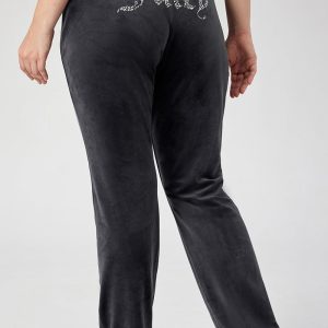 Plus-Size Mixed Crystals Velour Track Pants