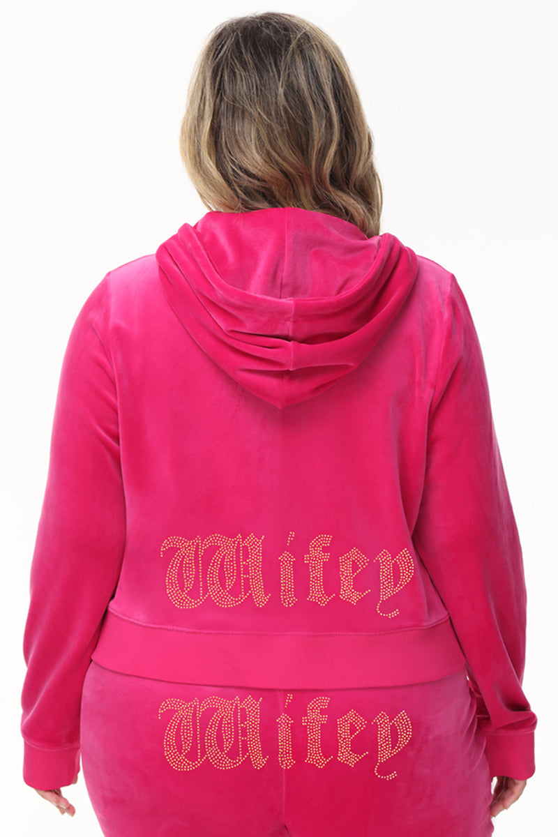 Wifey Customizable Big Bling Velour Hoodie - Image 6