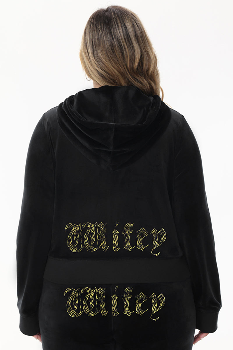 Wifey Customizable Big Bling Velour Hoodie - Image 3