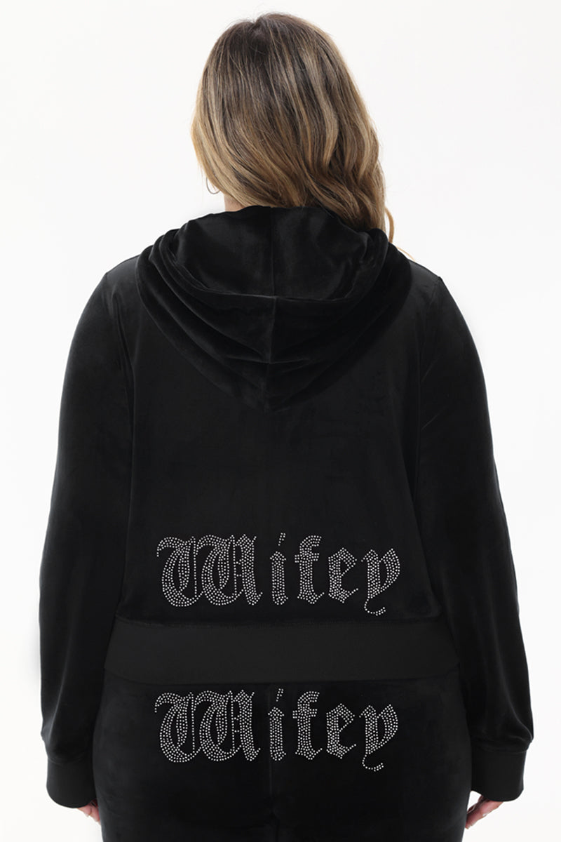 Wifey Customizable Big Bling Velour Hoodie - Image 4
