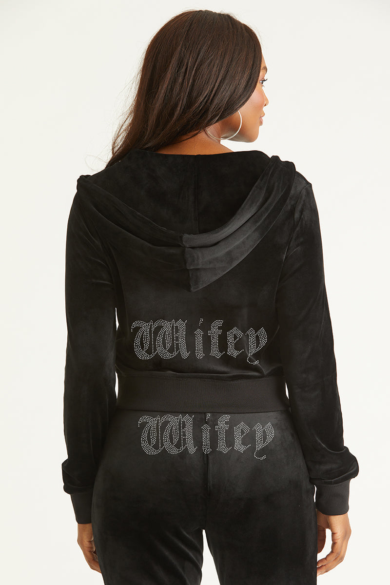 Wifey Customizable Big Bling Velour Hoodie - Image 2