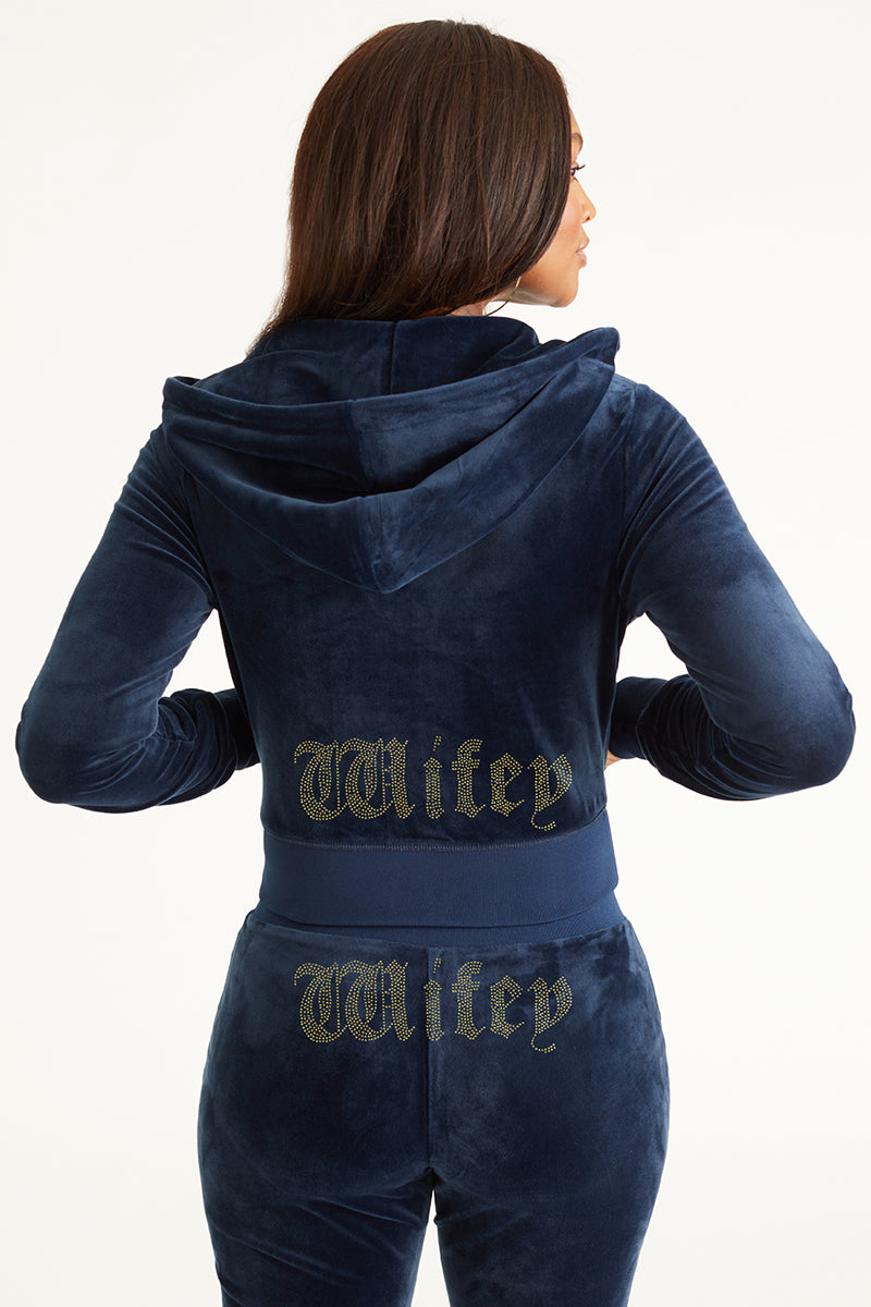 Wifey Customizable Big Bling Velour Hoodie - Image 2