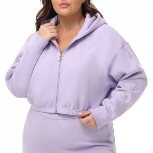 Plus-Size Cropped Fleece Hoodie With Side Bling