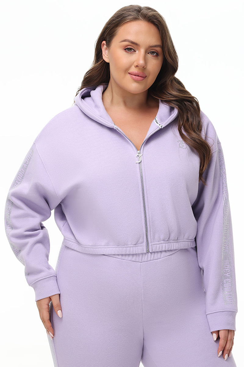 Plus-Size Cropped Fleece Hoodie With Side Bling - Image 2