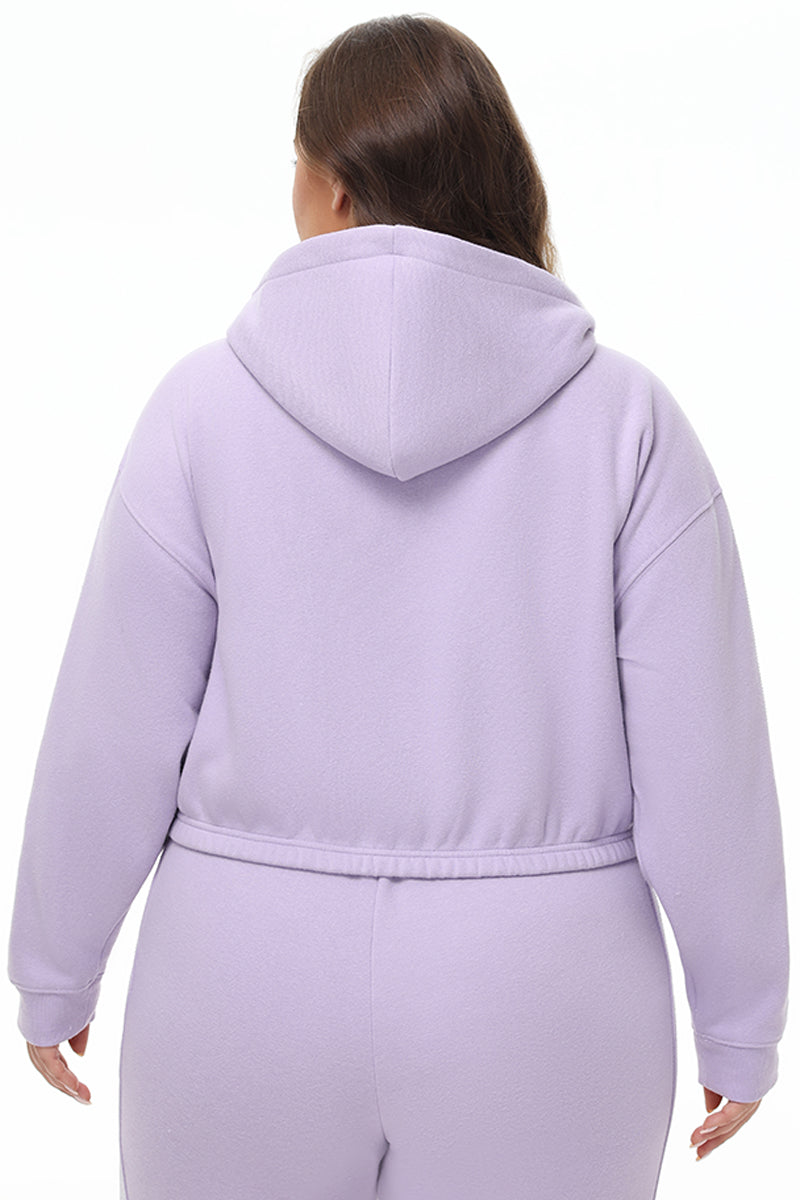 Plus-Size Cropped Fleece Hoodie With Side Bling - Image 3