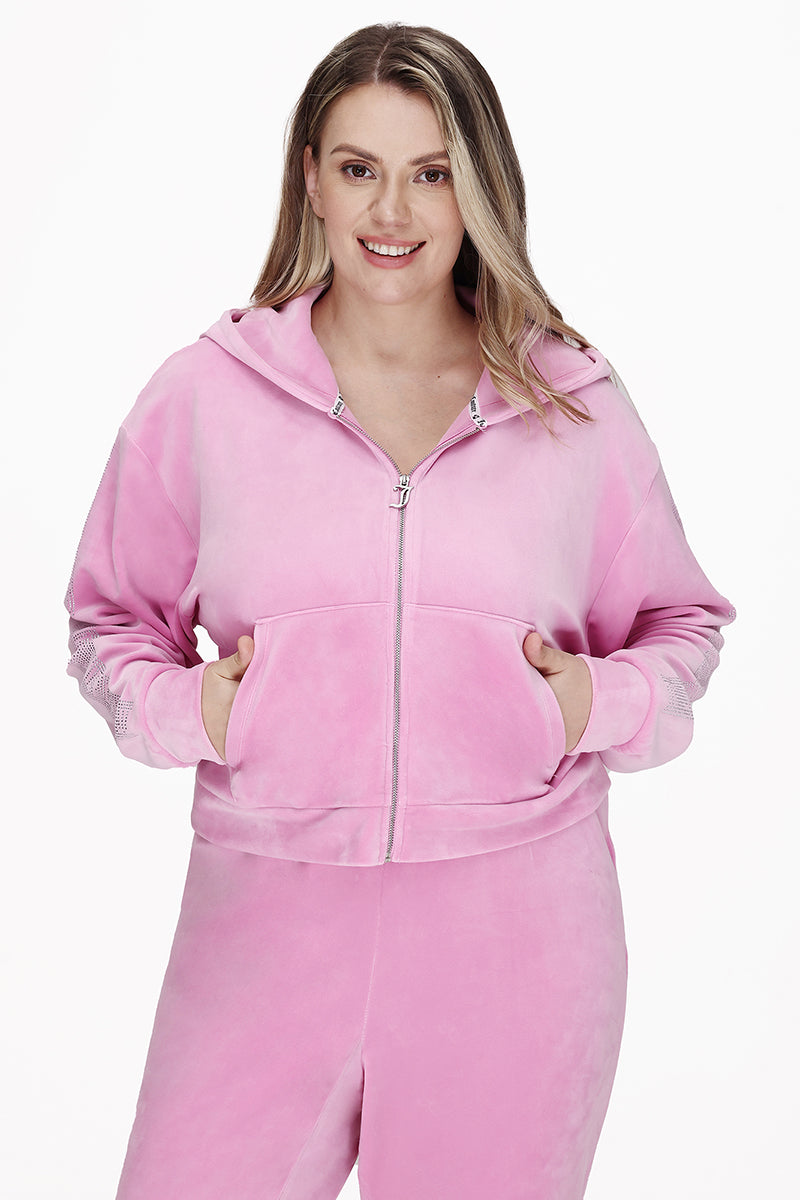 Plus-Size Velour Cropped Jacket With Side Bling - Image 2