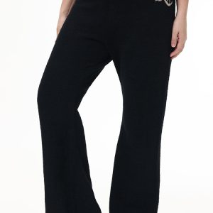 Plus-Size Metallic Eyelash Flared Pant