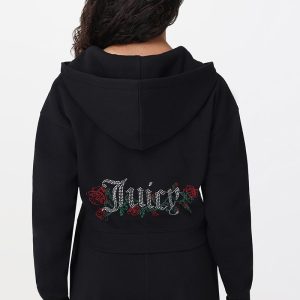 Roses Cropped Zip Front Hoodie