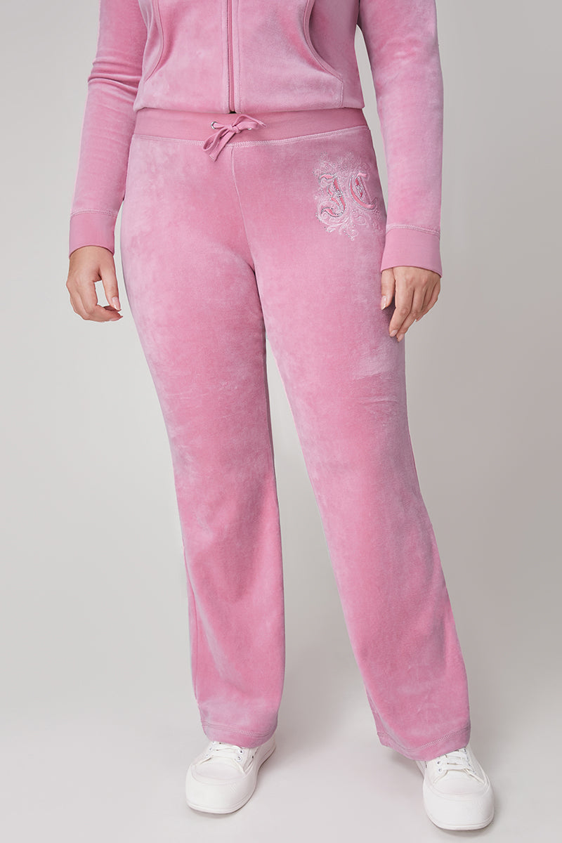 Plus-Size Monogram Heritage Cotton Velour Track Pants