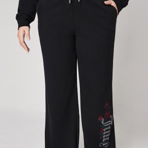 Plus-Size Roses Wide Leg Track Pants