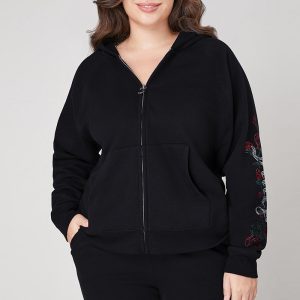 Plus-Size Roses Oversized Zip Front Hoodie