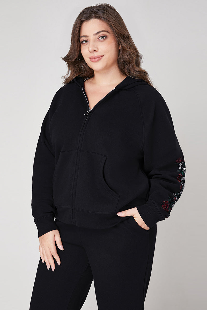 Plus-Size Roses Oversized Zip Front Hoodie - Image 4