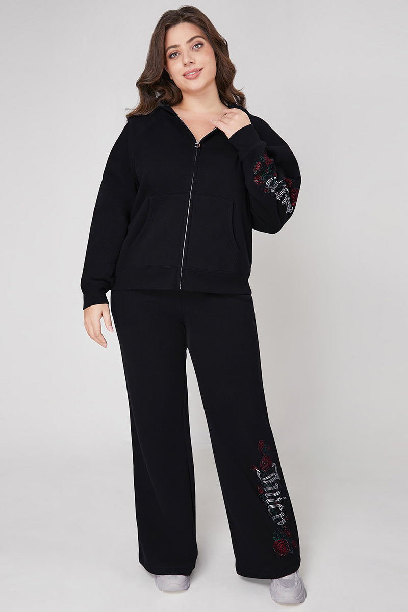 Plus-Size Roses Oversized Zip Front Hoodie - Image 5