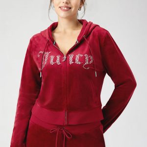 Plus-Size Front Mixed Crystals Velour Hoodie
