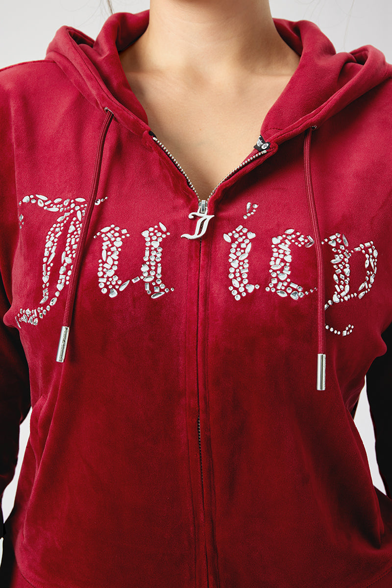 Plus-Size Front Mixed Crystals Velour Hoodie - Image 3