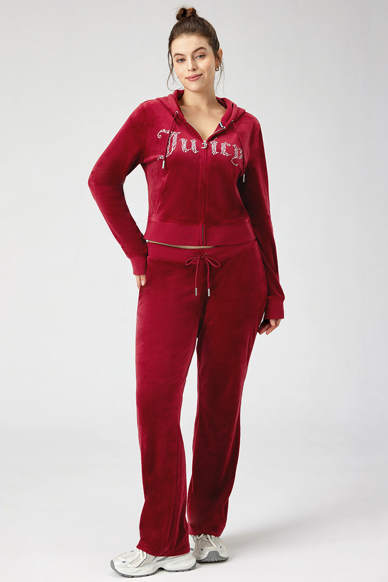 Plus-Size Front Mixed Crystals Velour Hoodie - Image 5