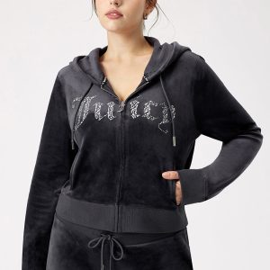Plus-Size Front Mixed Crystals Velour Hoodie