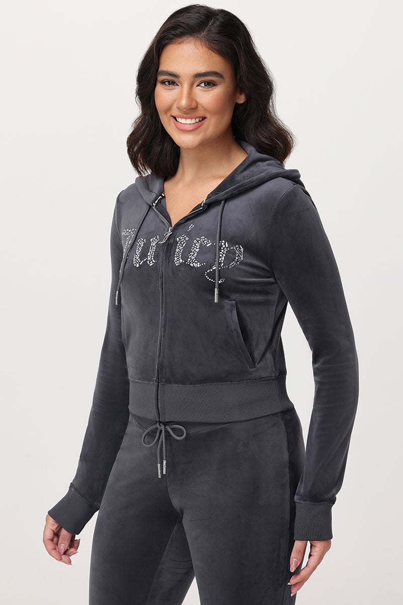 Front Mixed Crystals Velour Hoodie - Image 4