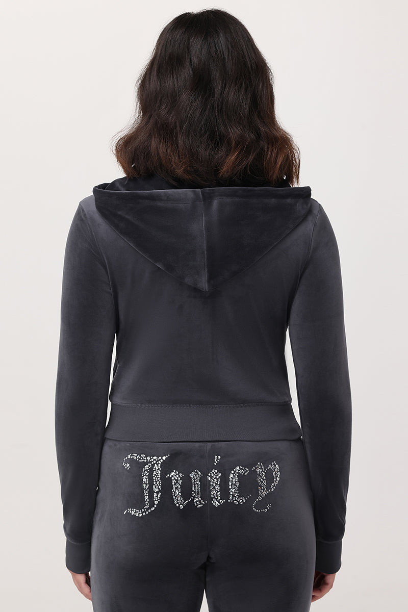 Front Mixed Crystals Velour Hoodie - Image 2