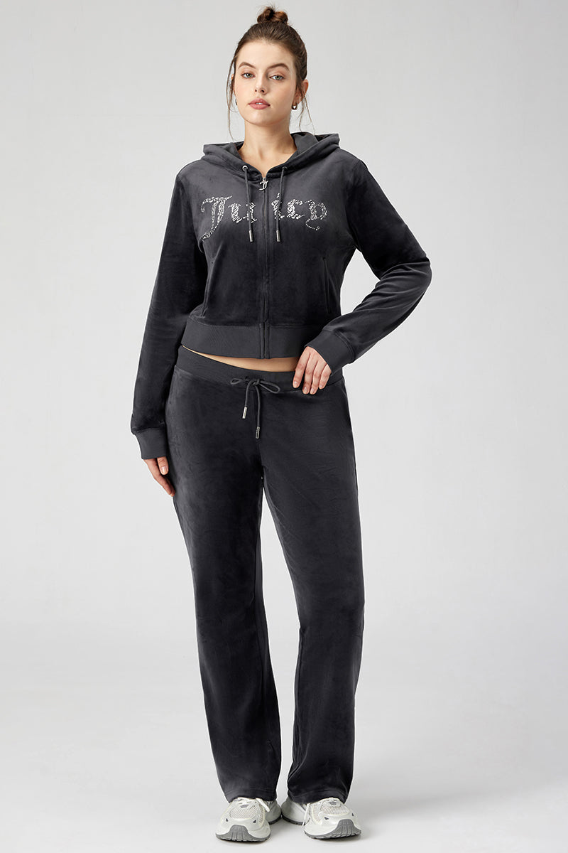 Plus-Size Front Mixed Crystals Velour Hoodie - Image 5