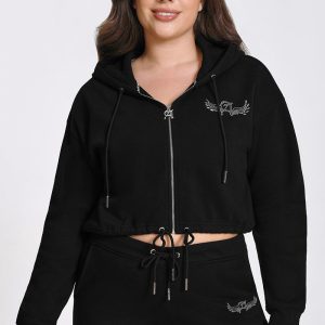 Plus-Size Angel Couture Cropped Fleece Hoodie