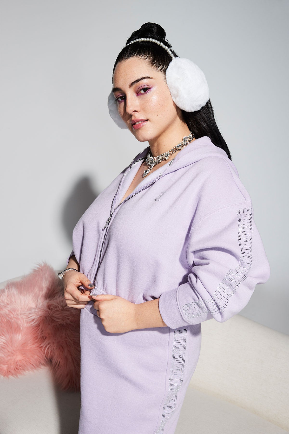 Cropped Fleece Hoodie With Side Bling - Image 6