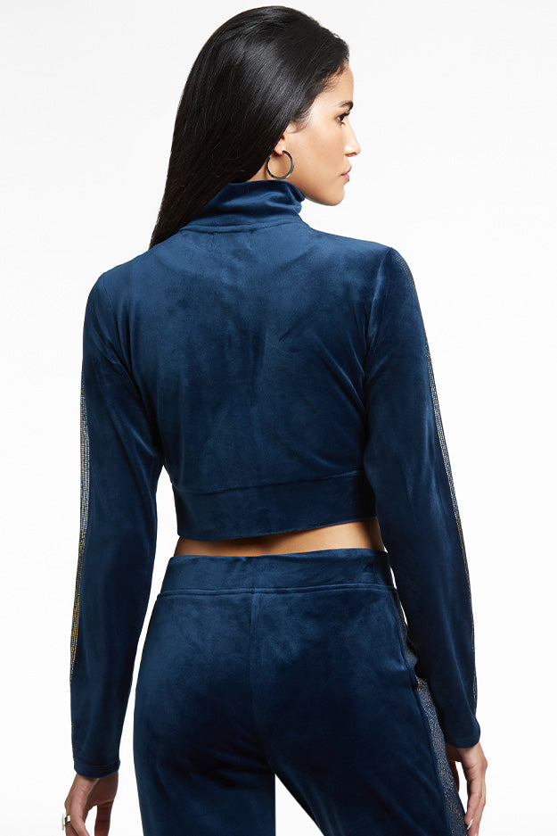 Monogram Velour Cropped Track Jacket with Ombre Sleeve Bling??REJUICED - Image 3