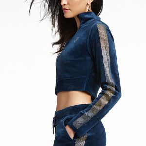 Monogram Velour Cropped Track Jacket with Ombre Sleeve Bling??REJUICED