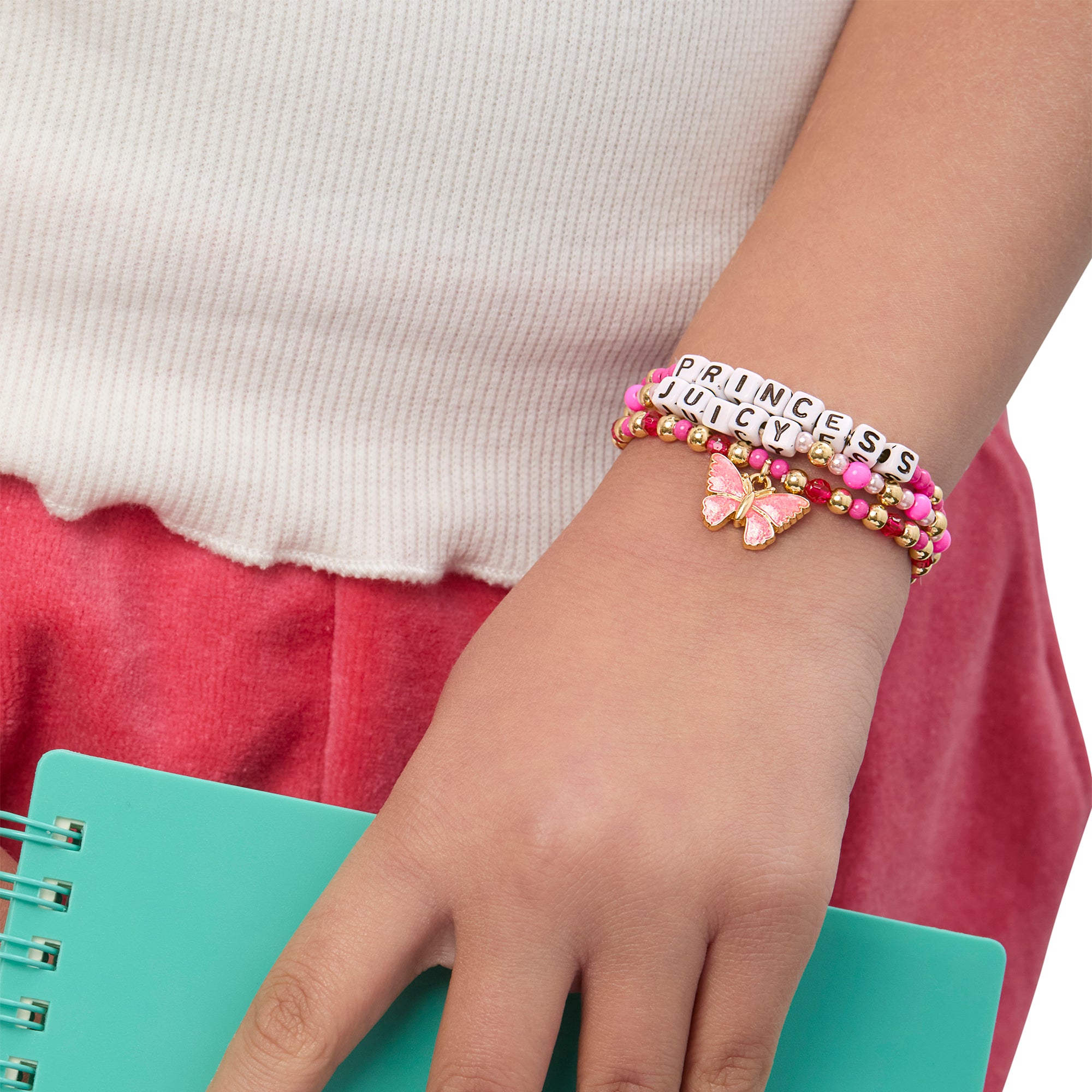 Kids Juicy Pink Butterfly Beaded Bracelet Set - Image 2