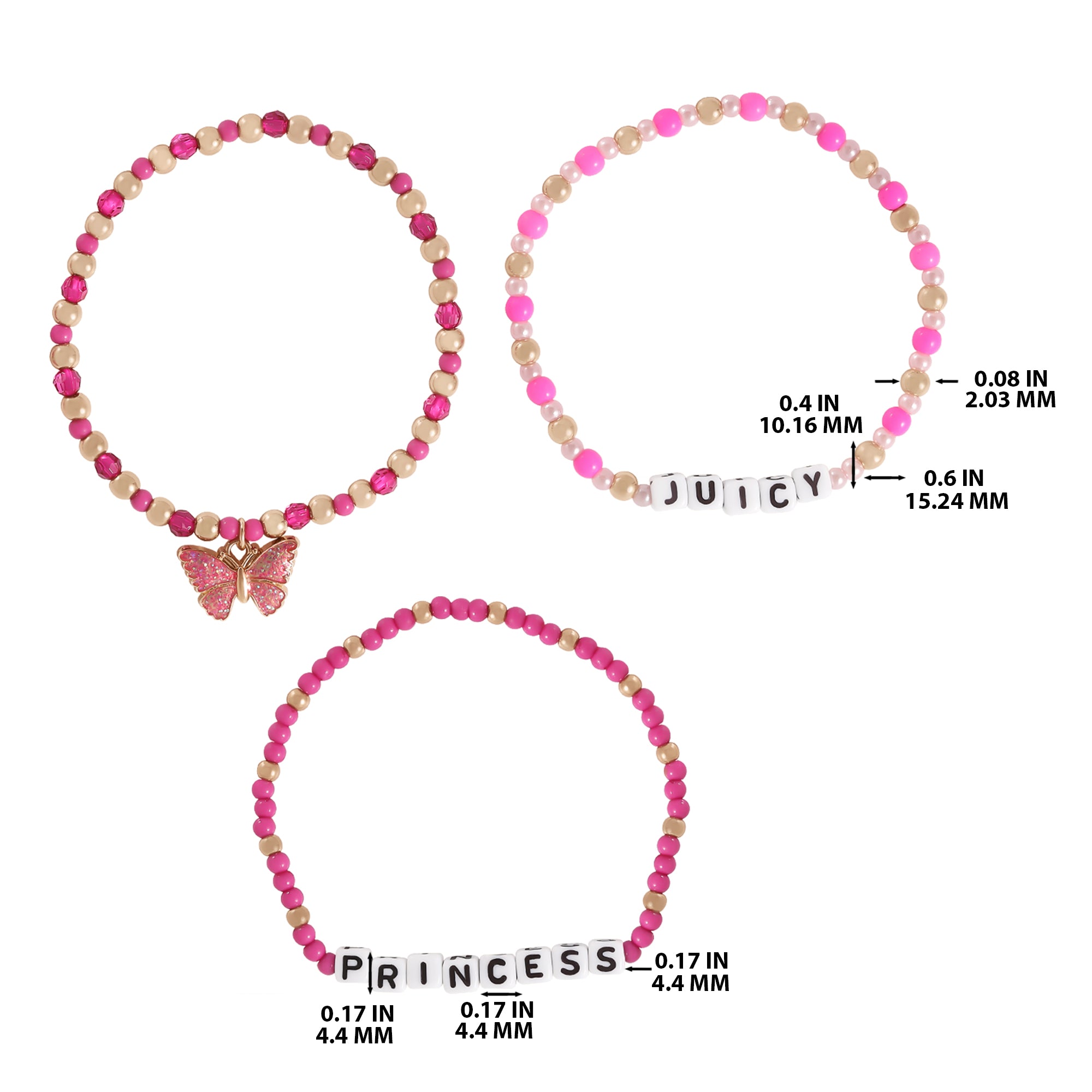 Kids Juicy Pink Butterfly Beaded Bracelet Set - Image 3