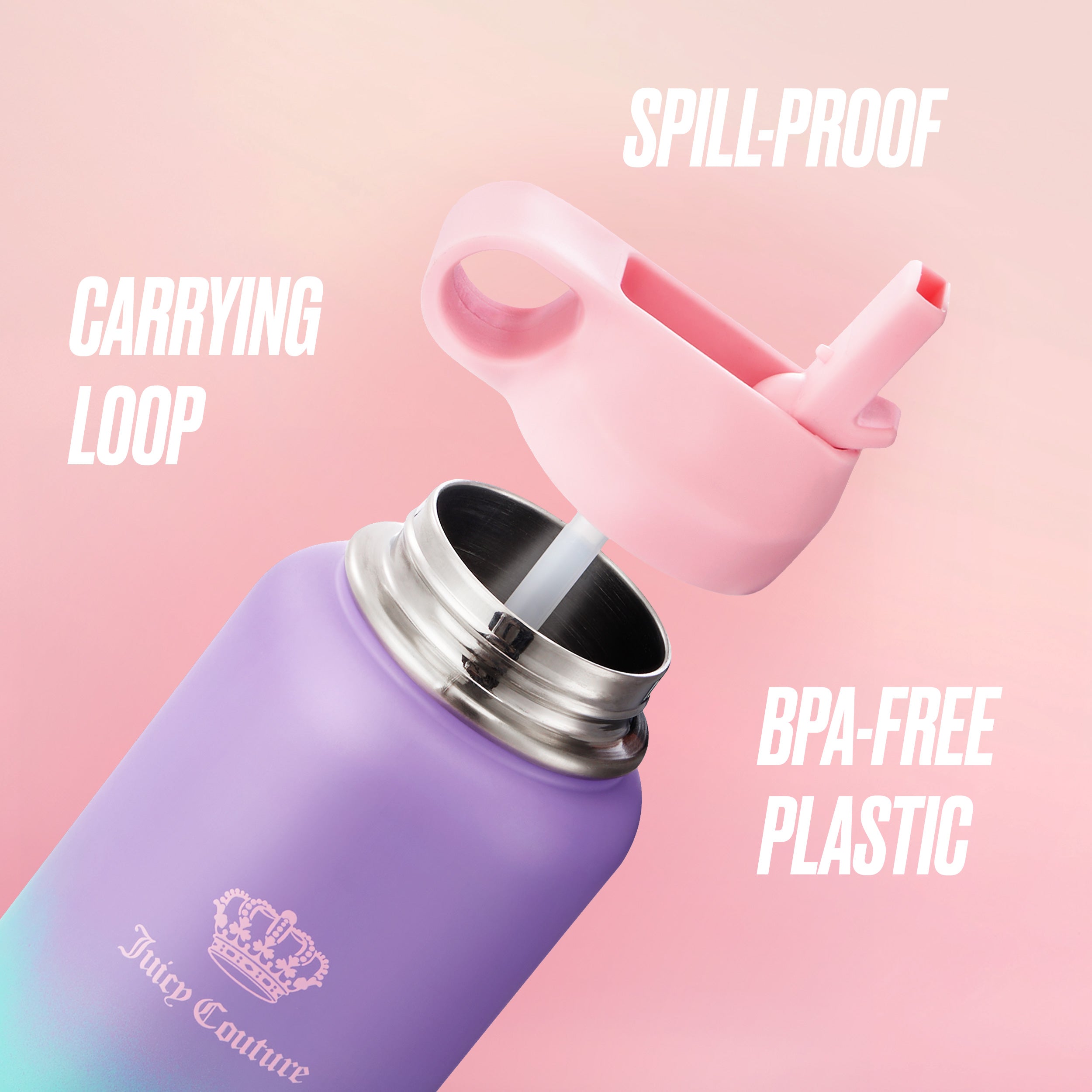 Go Girl Stainless Steel Water Bottle with Pop-up Straw - Image 2