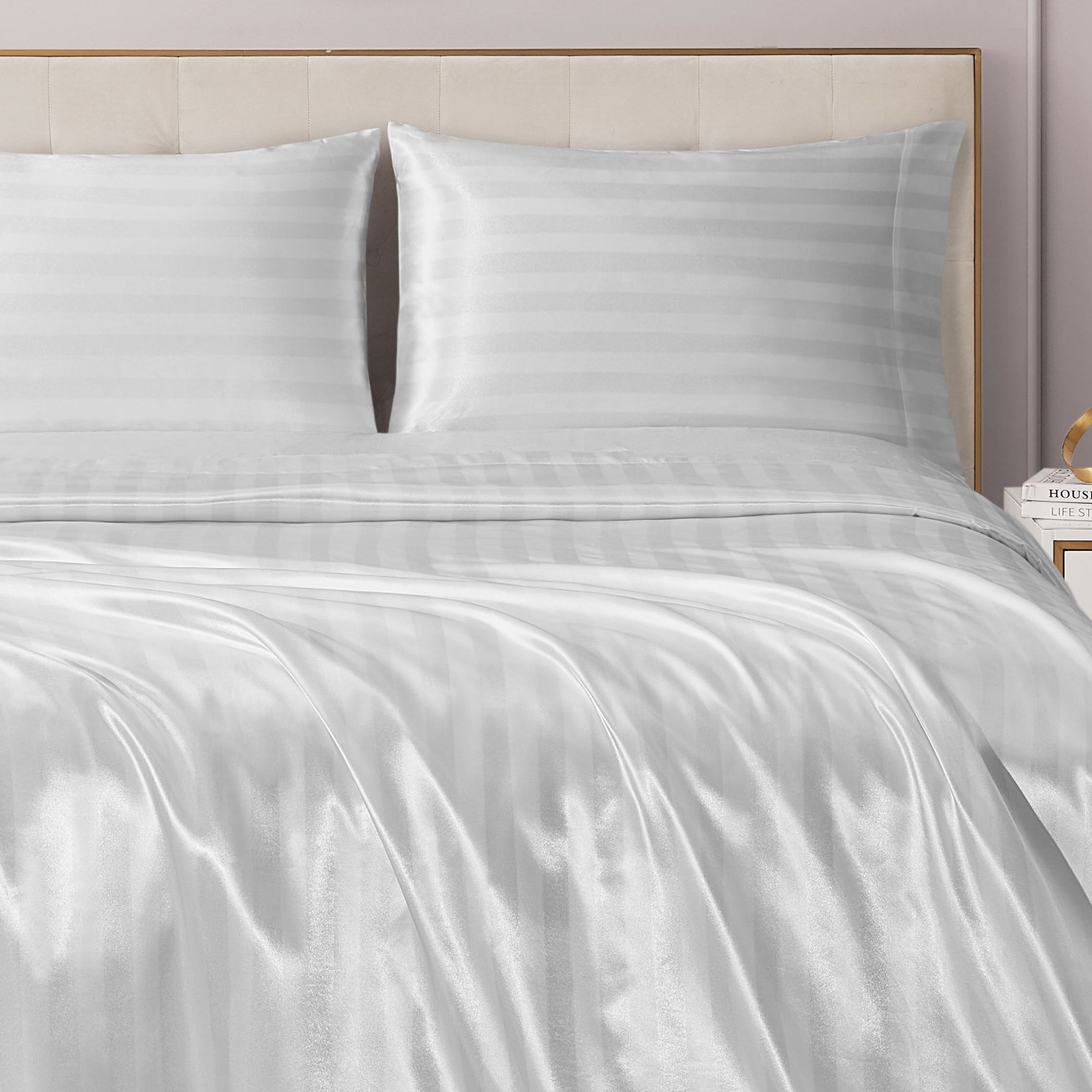 Damask Stripe Satin Sheet Set - Image 4