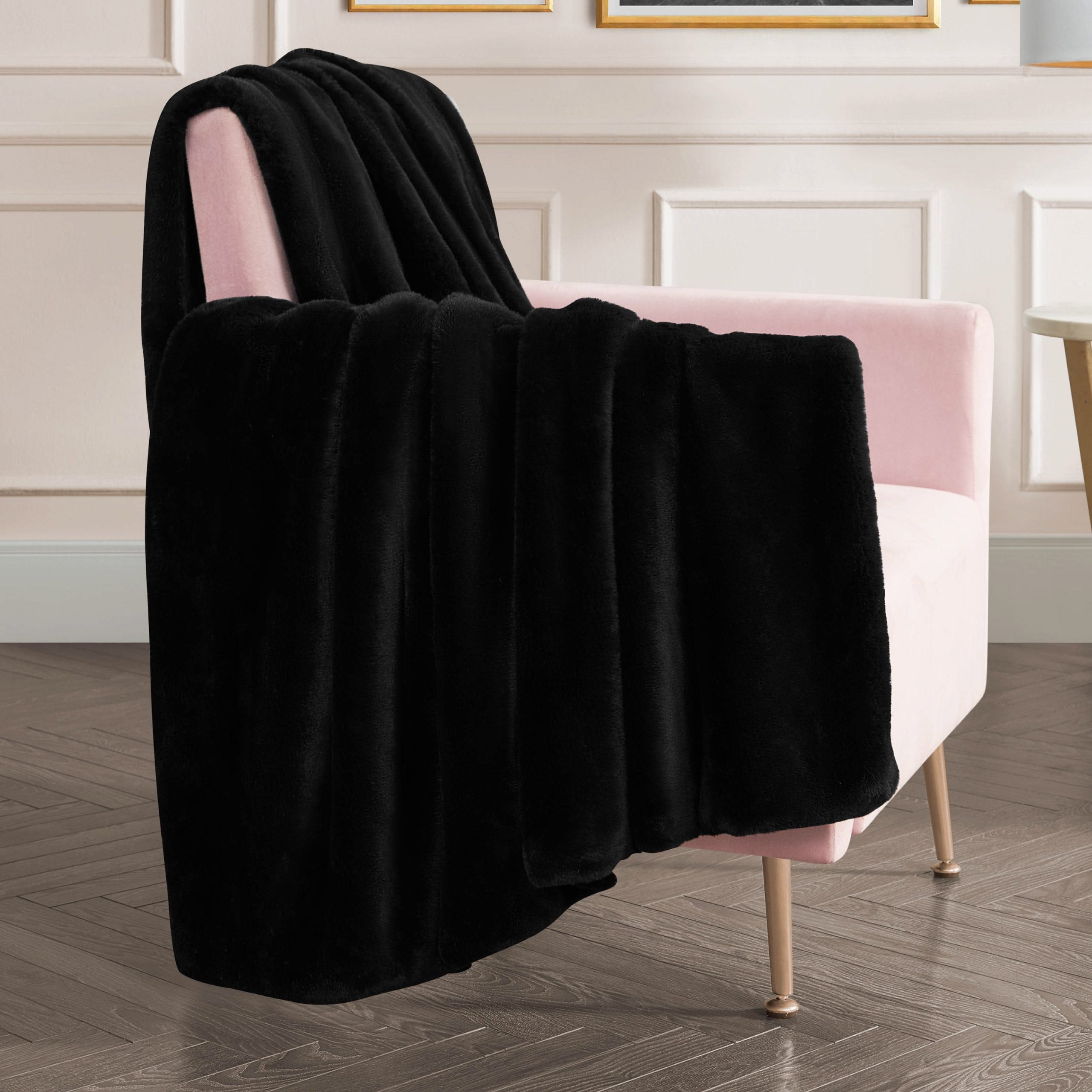 Solid Rabbit Mink Faux Fur Throw Blanket - Image 2