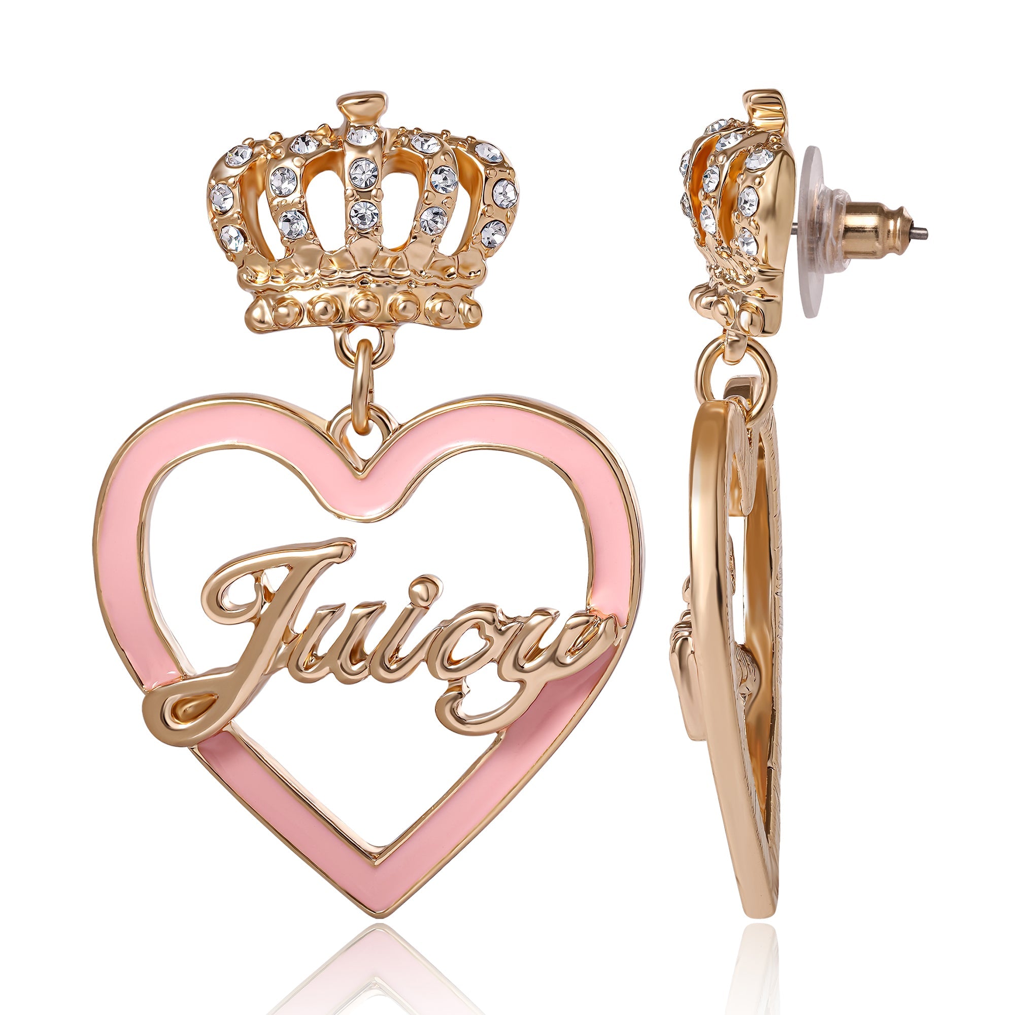Crown & Pink Heart Drop Earrings - Image 4