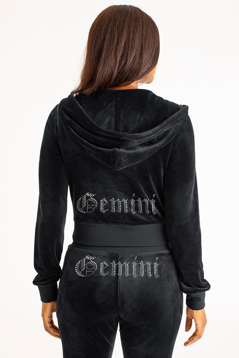 Gemini Customizable Big Bling Velour Hoodie - Image 3