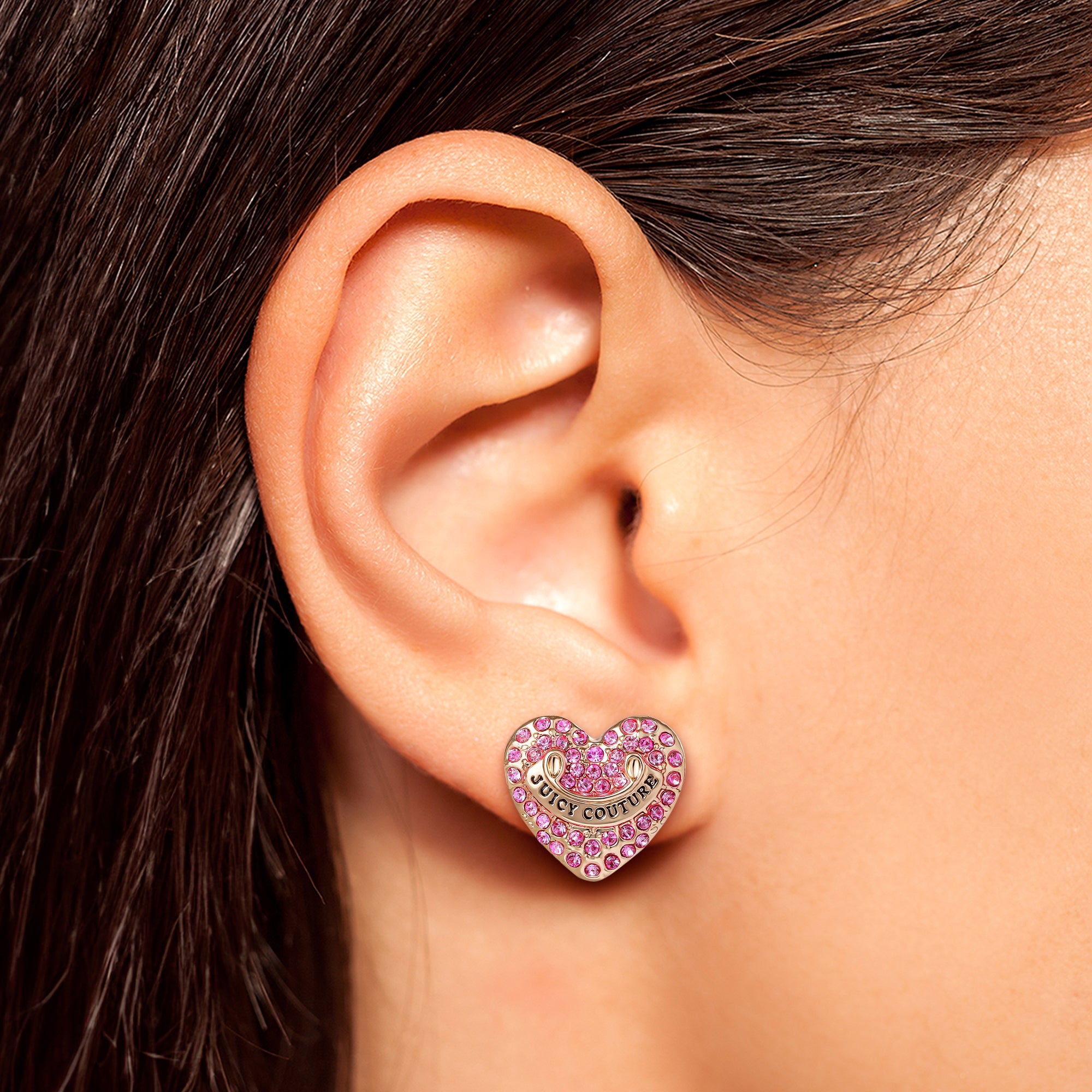 Heart Stud Earrings with Crystal Accents - Image 2